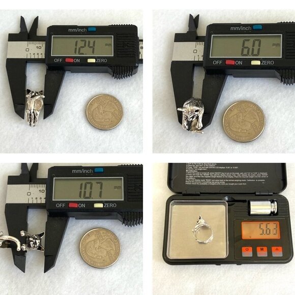 Sterling Silver 925 Adjustable 3D Cat Kitten Animal Wide Band Bypass Ring Sz 6 - Picture 10 of 16